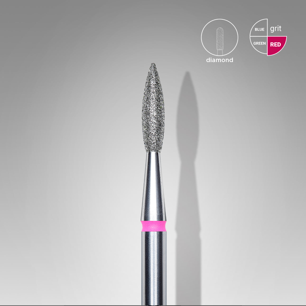 Diamond nail bit “flame”, sharp, red, 2.1 mm
