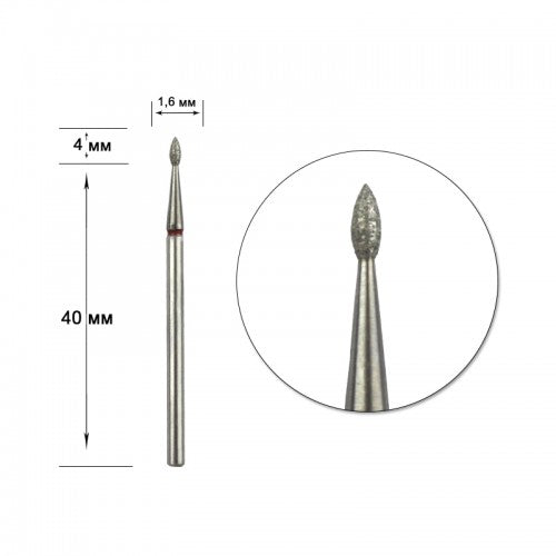 Diamond Nail Bit Drop 16mm / 4mm Red