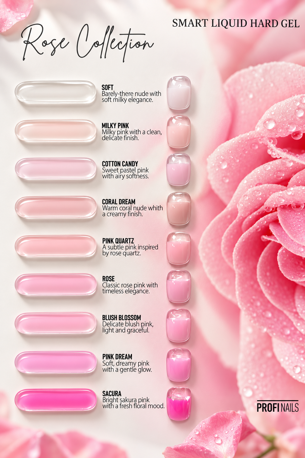 Coral Dream Smart Liquid Hard Gel by Profi Nails in coral shade, available in 15 ml and 30 ml sizes.