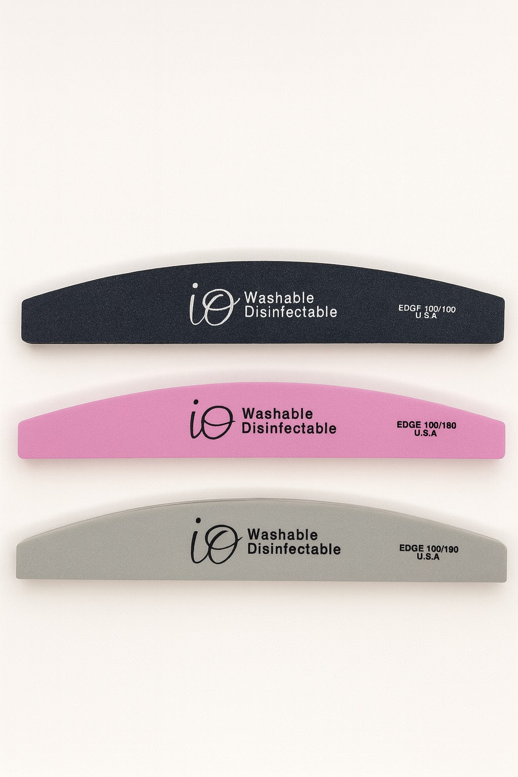 IO Professional Nail File 100/180 Grit – Washable & Disinfectable Half-Moon Emery Board, Pink