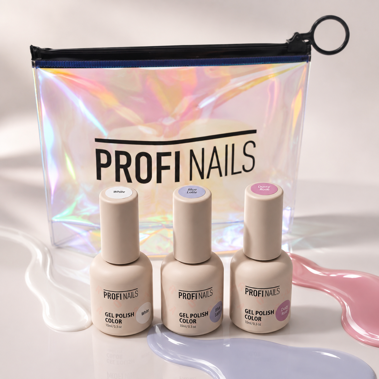 Soft Gel Polish Trio  – White, Blue Latte & Dusty Rose