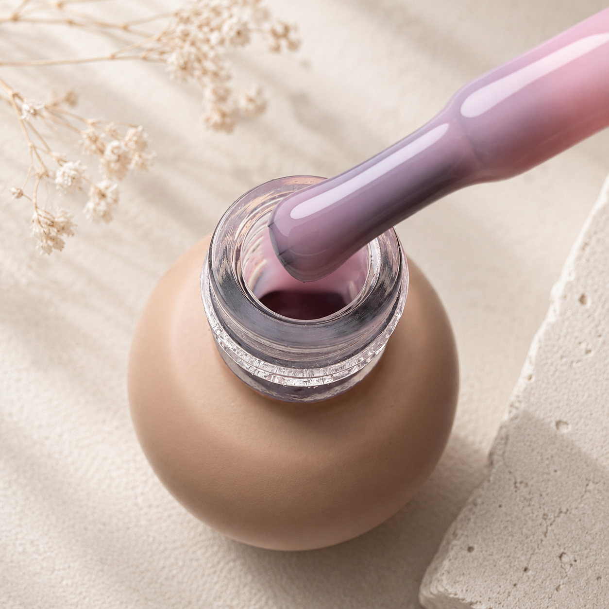 Profi Nails Romantic Mood non-wipe top coat in a 15 ml bottle with a soft milky beige nude tint.