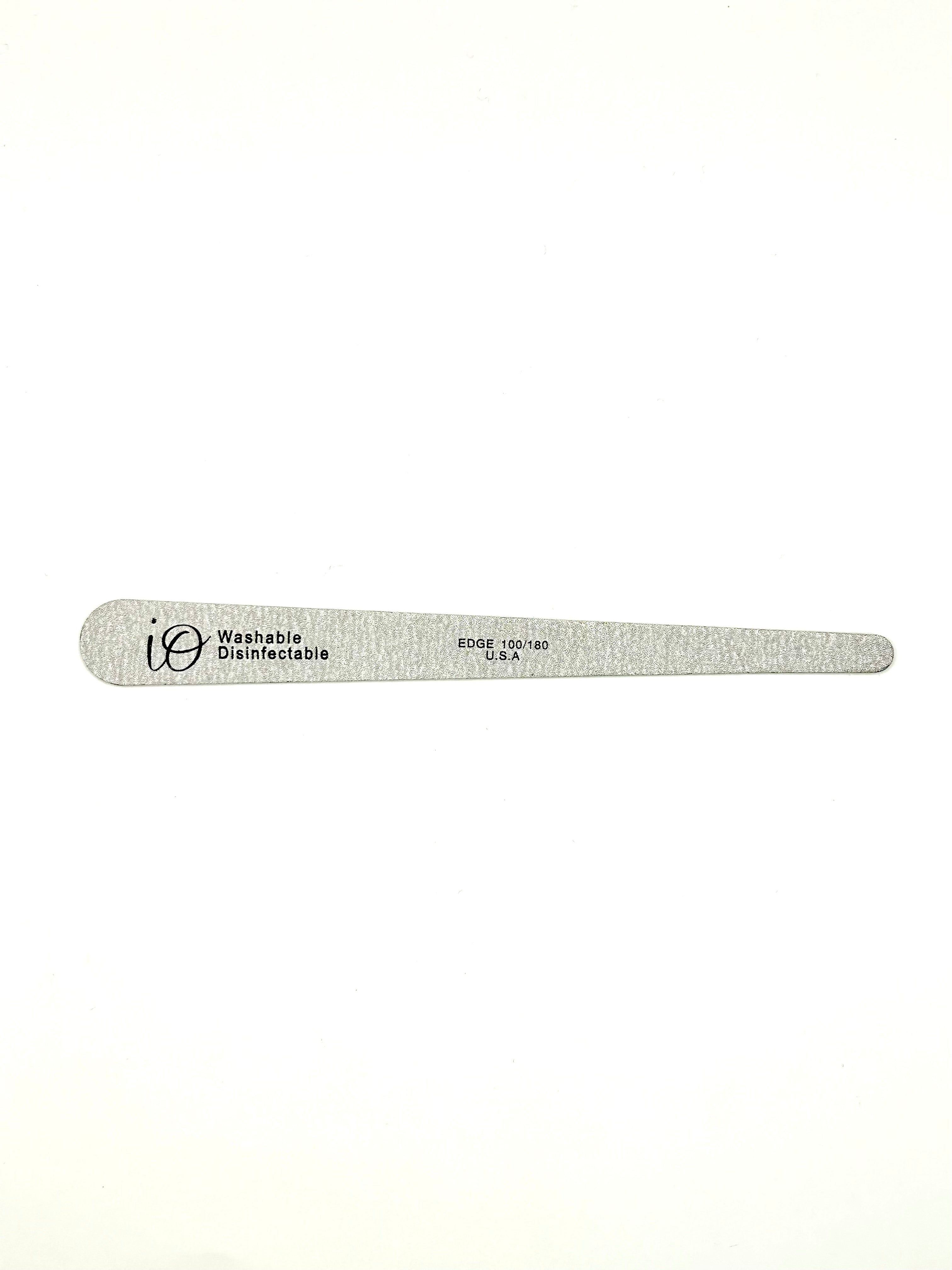 IO Long Slim Nail File 100/180 Grit – Washable & Disinfectable – Silver Edge File