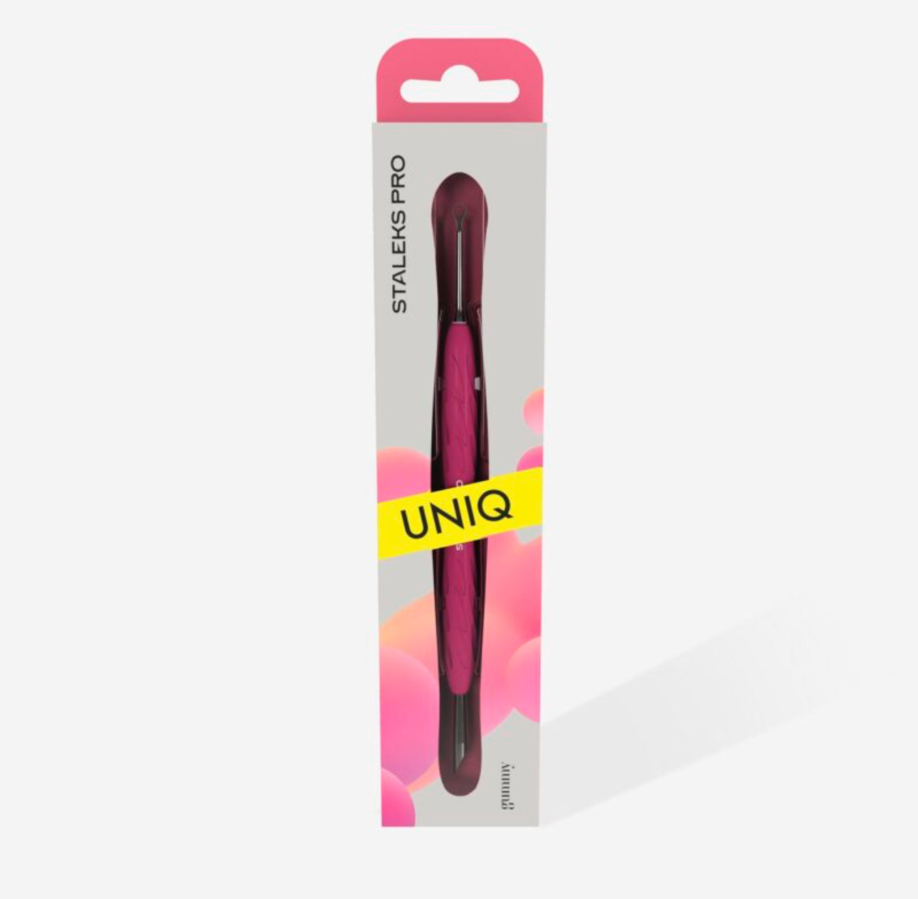 Manicure pusher with silicone handle “Gummy” UNIQ 11 TYPE 2 (slanted pusher + ring)