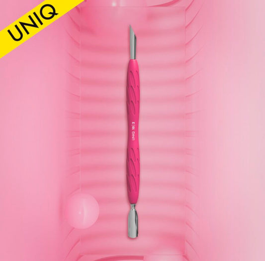 Manicure pusher with silicone handle “Gummy” UNIQ 10 TYPE 2 (narrow rounded pusher + slanted pusher)