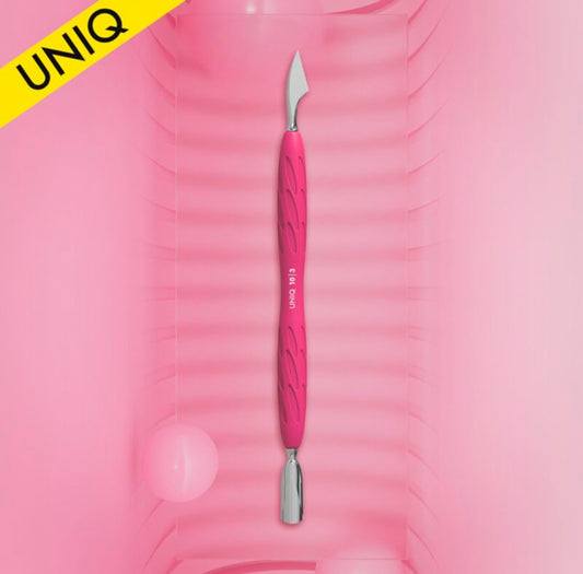 Manicure pusher with silicone handle “Gummy” UNIQ 10 TYPE 3 (narrow rounded pusher + hatchet)
