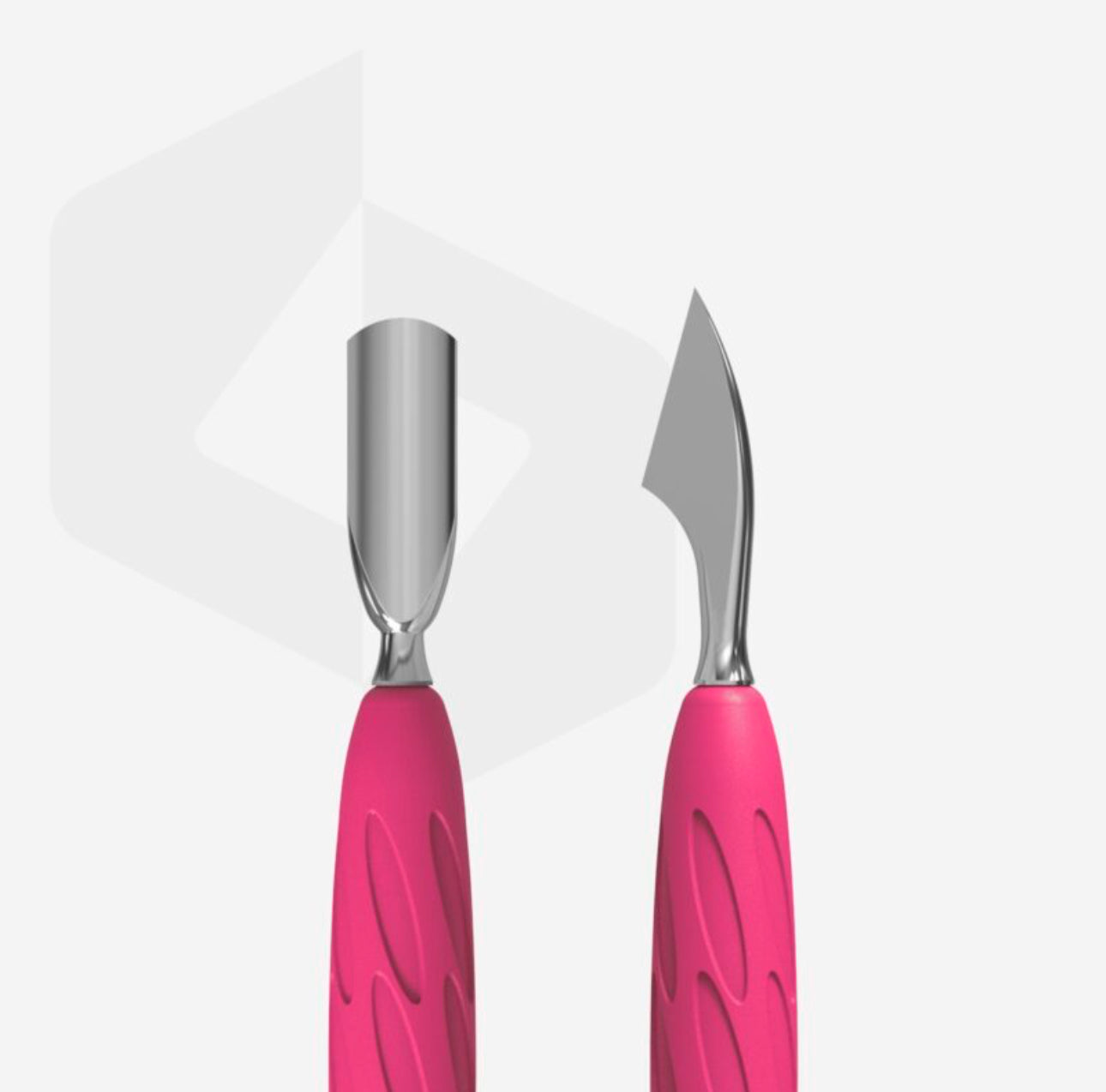 Manicure pusher with silicone handle “Gummy” UNIQ 10 TYPE 3 (narrow rounded pusher + hatchet)