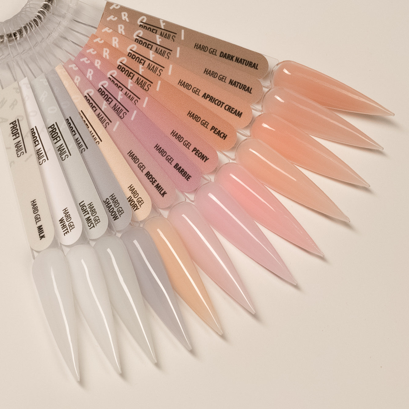 Hard gel swatch for natural-looking nude manicures