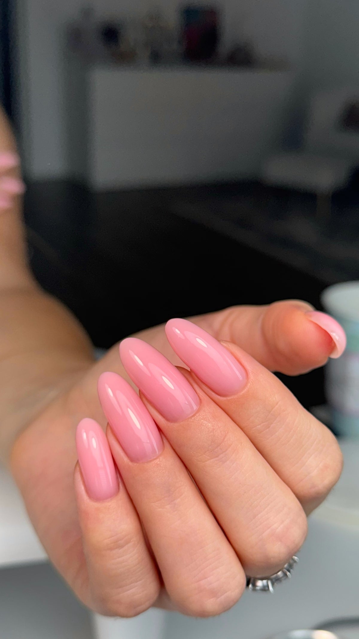 Soft peony pink builder gel for elegant salon nail designs