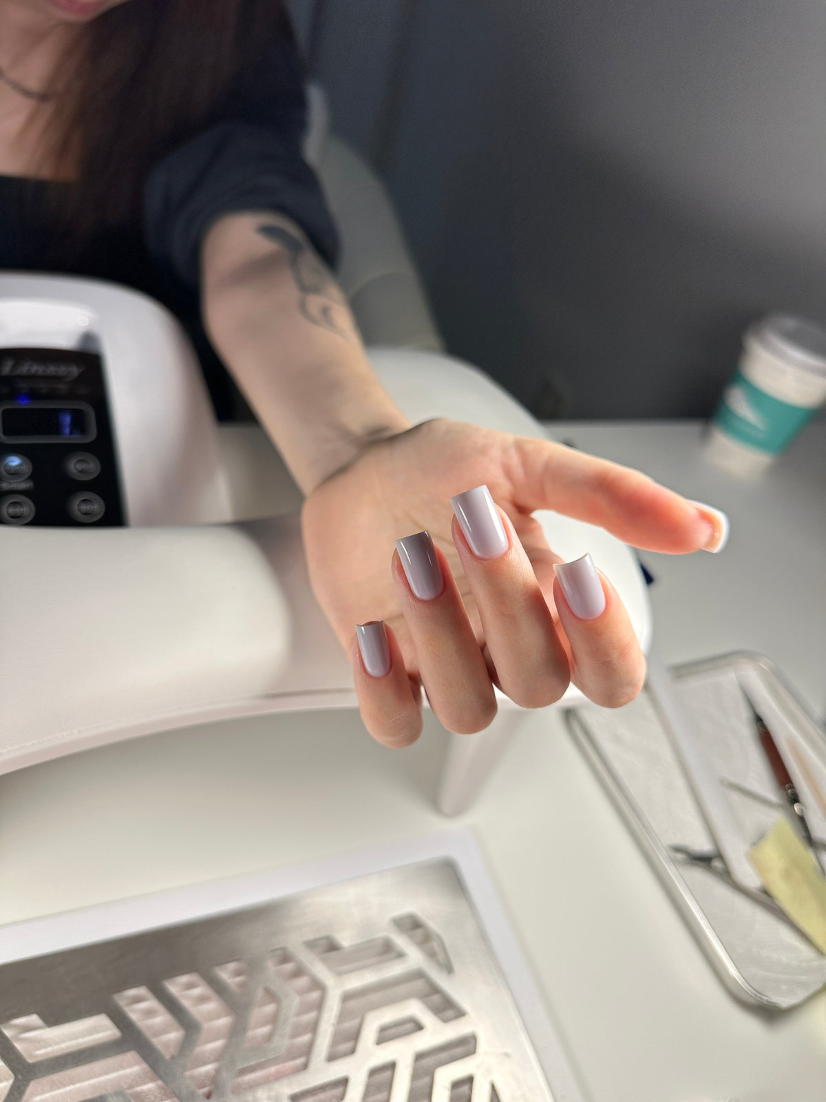 Muted neutral hard gel for elegant salon manicures